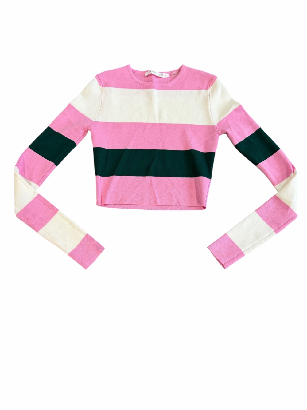 Altar’d State NWT Pink, Ivory & Green Striped Cropped Knit Sweater | Size S